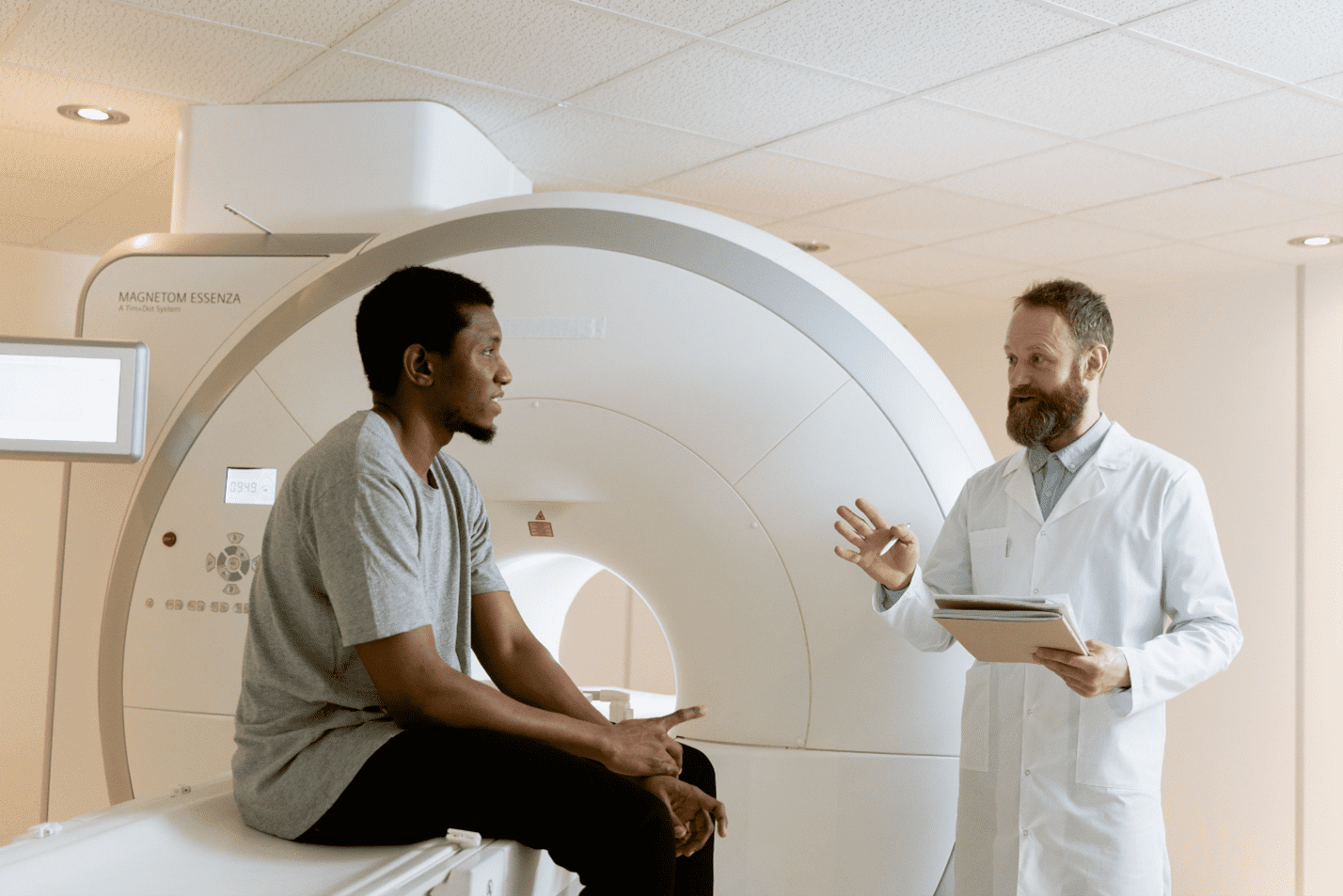 Patient speaks with laboratory technician